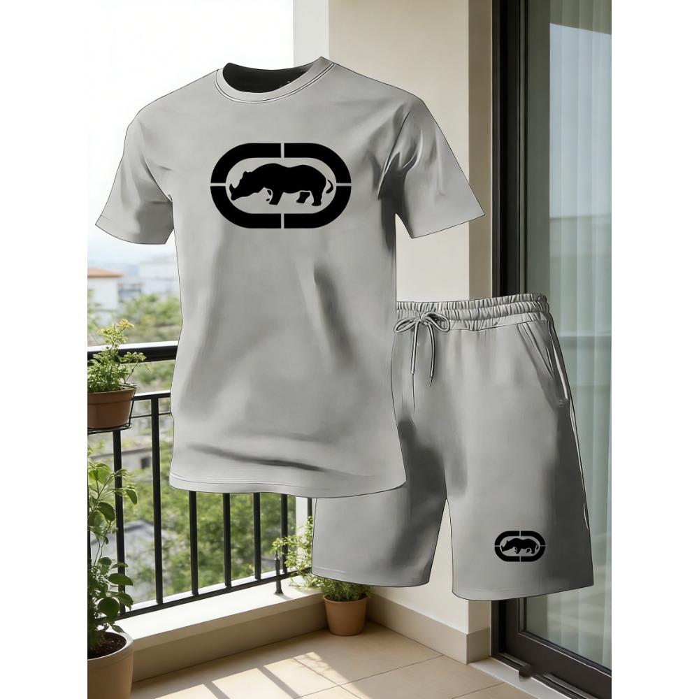 Men's summer breathable sportswear round neck short sleeved five quarter shorts lightweight and comfortable sports style set