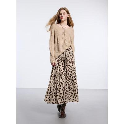 Sancai Song Yi Collection Leopard Print A-Line Midi Skirt