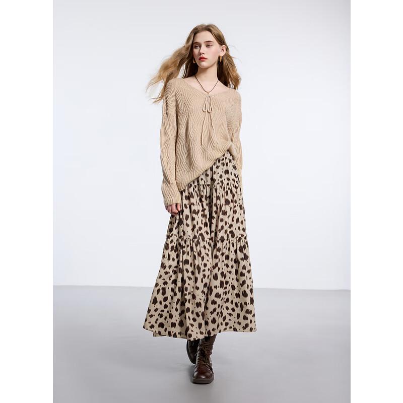 Sancai Song Yi Collection Leopard Print A-Line Midi Skirt S