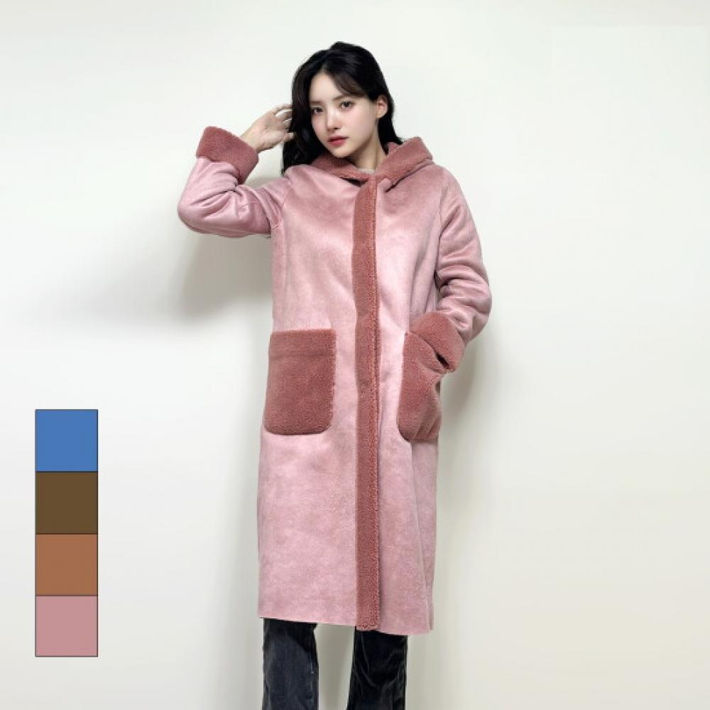 La Belle Shinyoung Fur Hood Reversible Mouton Long Coat Lb103ct
