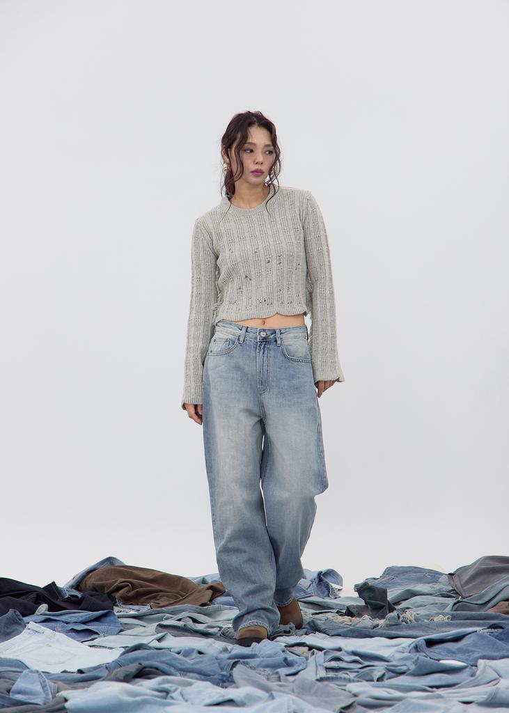 NO EXTRA TOUCH Boho Damage Knit (Ash) / 25Fwkp001As