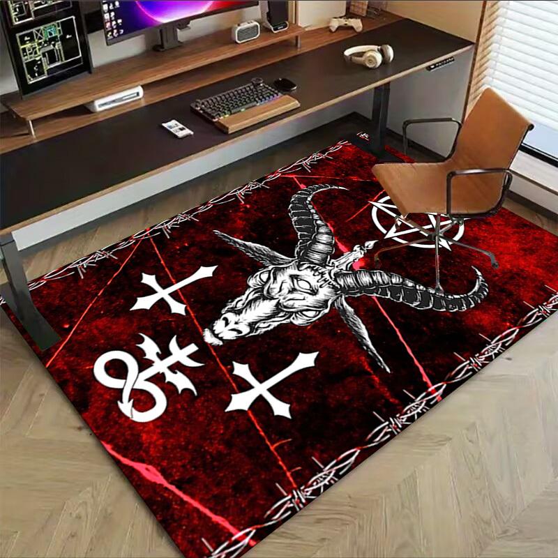 1PC Baphomet Barbed Wire Anti-slip carpet, suitable for Office, bedroomand playrooms. It can also be used as a sofa footrest cover-W60