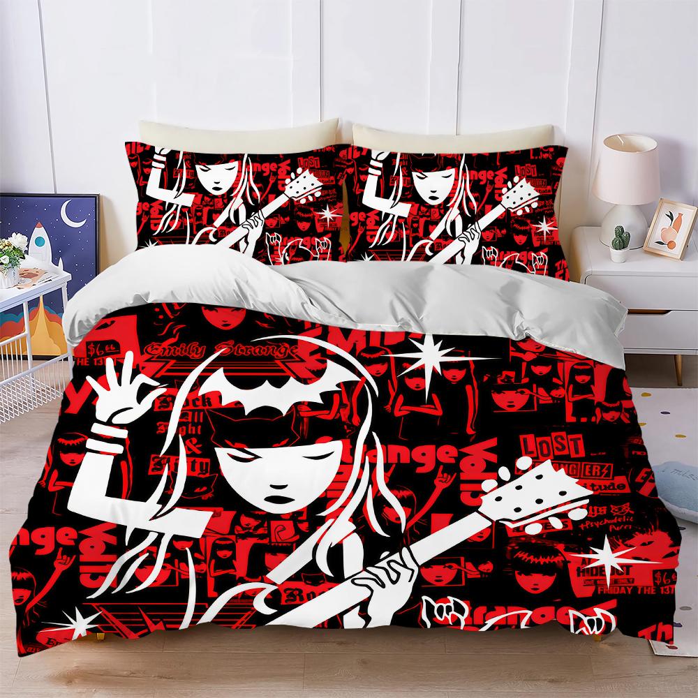 

E-Emily The Strange book Duvet Cover Set Home Style Bedding Soft Laundry Cotton Bed 3 Piece Set Student Dormitory Gift 135x200cm