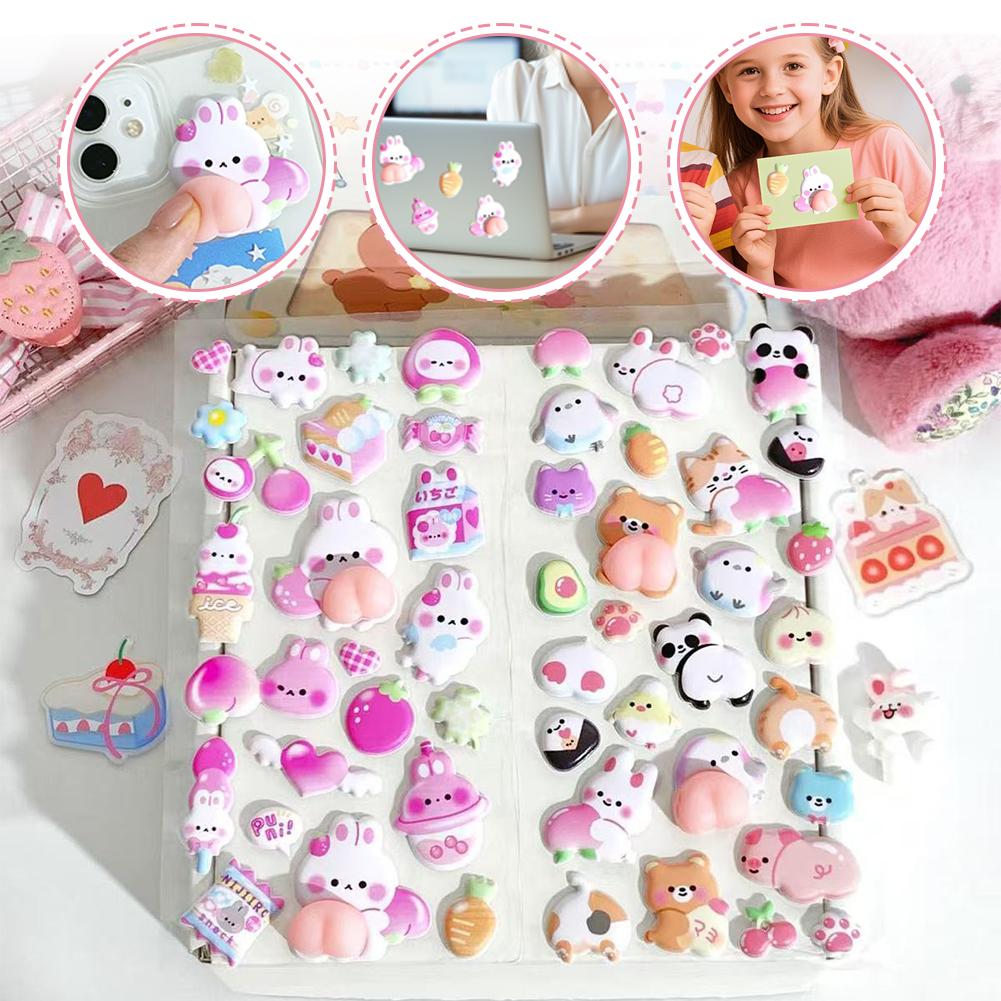 1-5Pcs 3D Cute Bunny Peach Sticker Kawaii Animals Stickers - Squishy Fidgeting Diy Decal For Phone Case Scrapbook,Fun Stress Ease