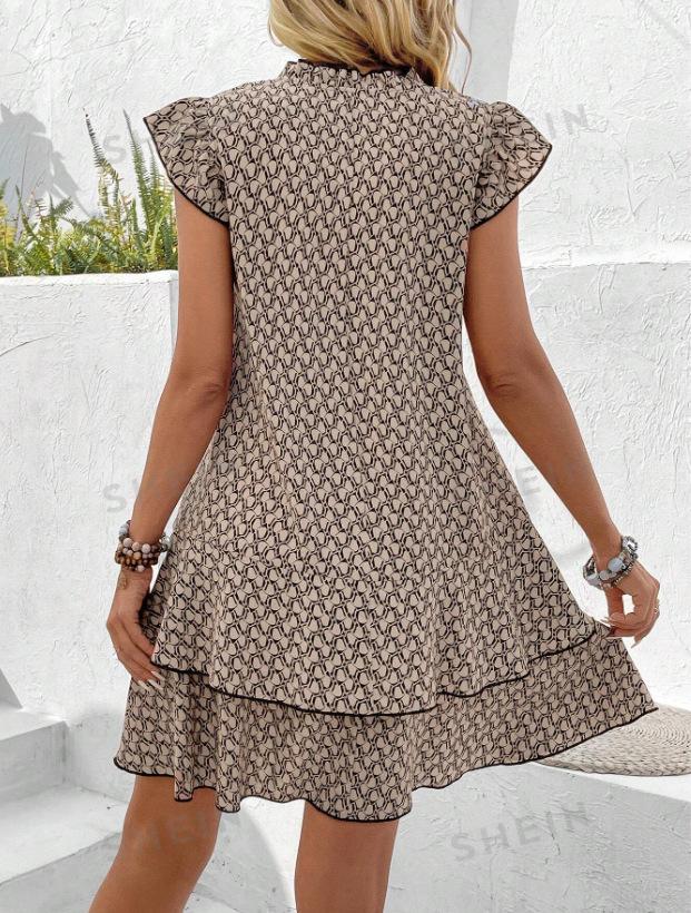 Bohemian Print V-Neck Flying Sleeve Dress