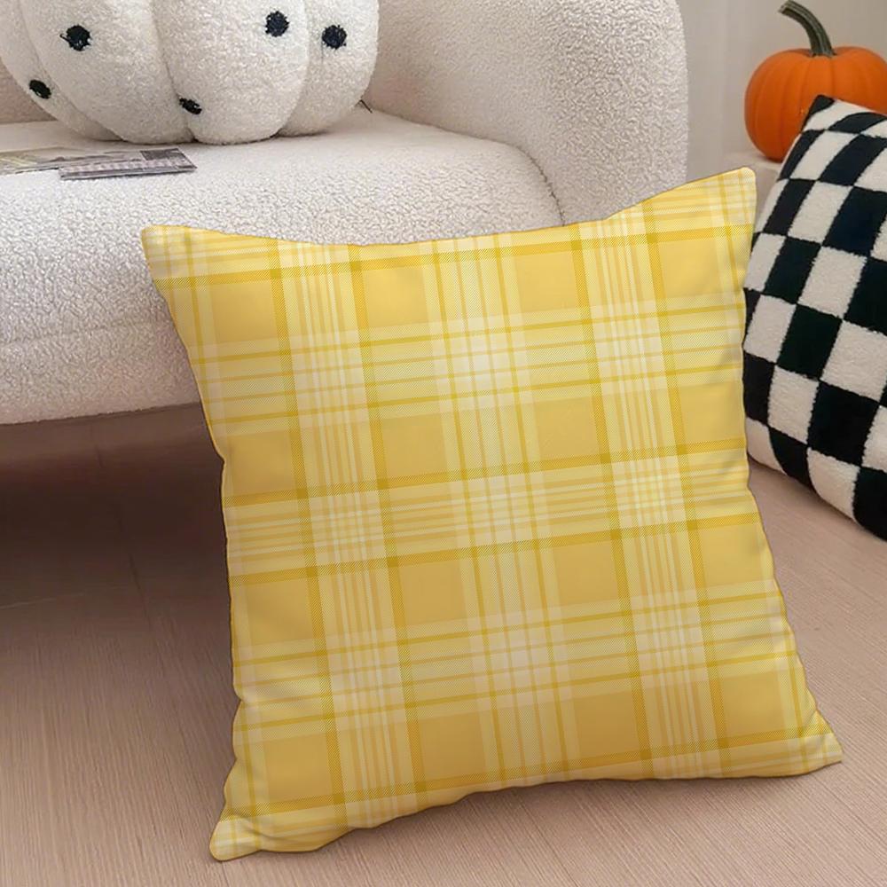 

classical yellow tartan design plaid Cushion Cover Throw Pillow Cover Hidden Button Durable Polyester Chair Cushion 30X30cm