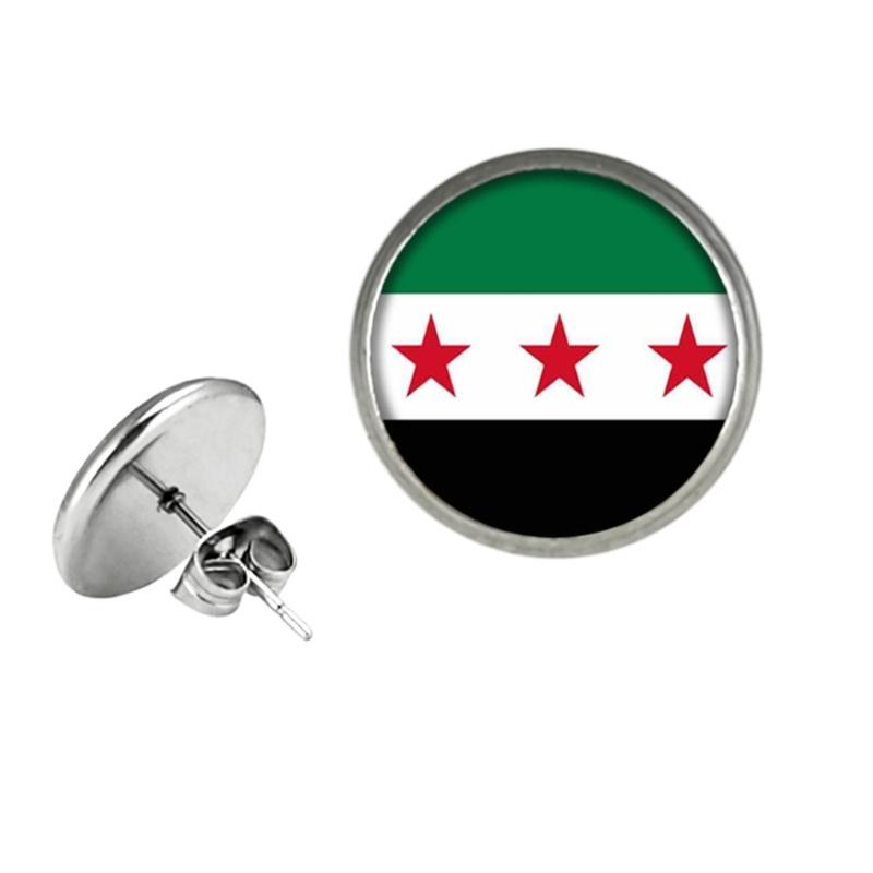Elegantes syrisches Flaggen-Schmuckset mit Halskette, Armband, Ohrringen aus Edelstahl und Glas für Kulturbegeisterte