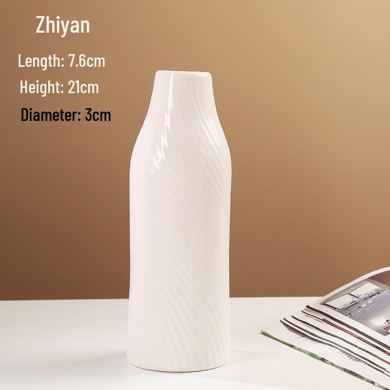 Retro White Ceramic Flower Vase – Creative Ornament for Living Room or Dining Table, Perfect for Hydroponic and Fresh Flowers with a High-End Feel.