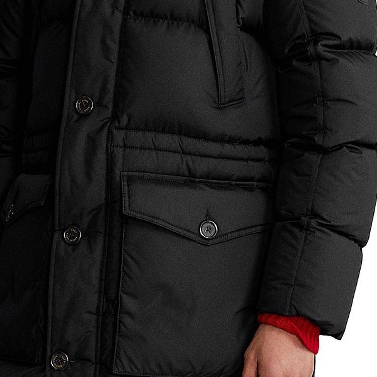Polo Ralph Lauren Solid Color Detachable Hood Mid-Length Down Jacket Men Outerwear Black 710920515-002