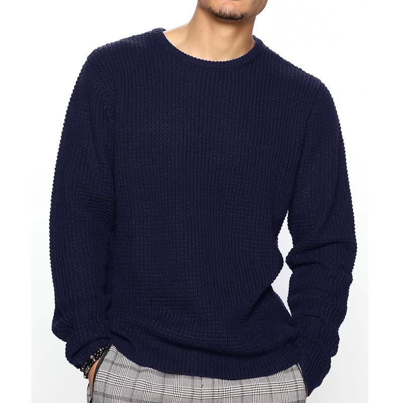 Men S Loose Long Sleeve Crew Neck Solid Color Knit Sweater