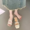 Pearl Bow Slippers 2024 Summer New Outer Wear Slippers Women High Heel Sandals Ladies Stiletto All-match Open Toe Roman Shoes