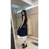 Blue Plaid Sleeveless Dress French Literary Style Mori Retro Small Fresh Holiday Suspender Vest Long Dress