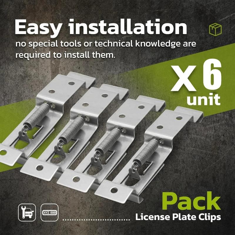 2/4/6PCS Rectangular Car License Plate Spring Loaded Stainless Steel Bracket Cars Frame Holder Clamps Trailer Number Plate Clips