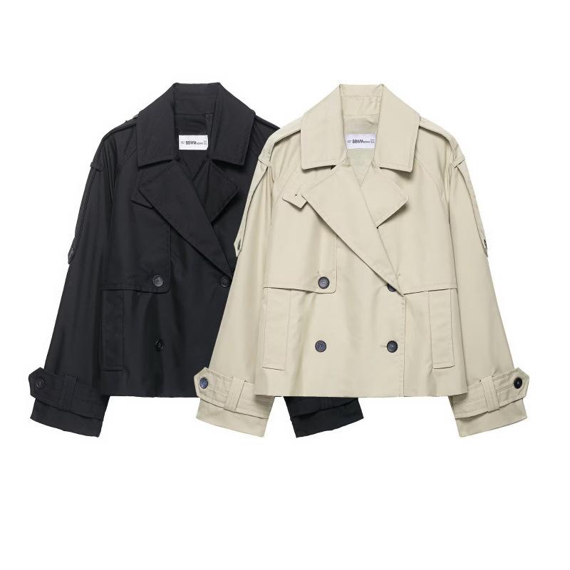 European and American style, new women's clothing, fashionable and versatile two-color anti-splashing daily casual short trench coat