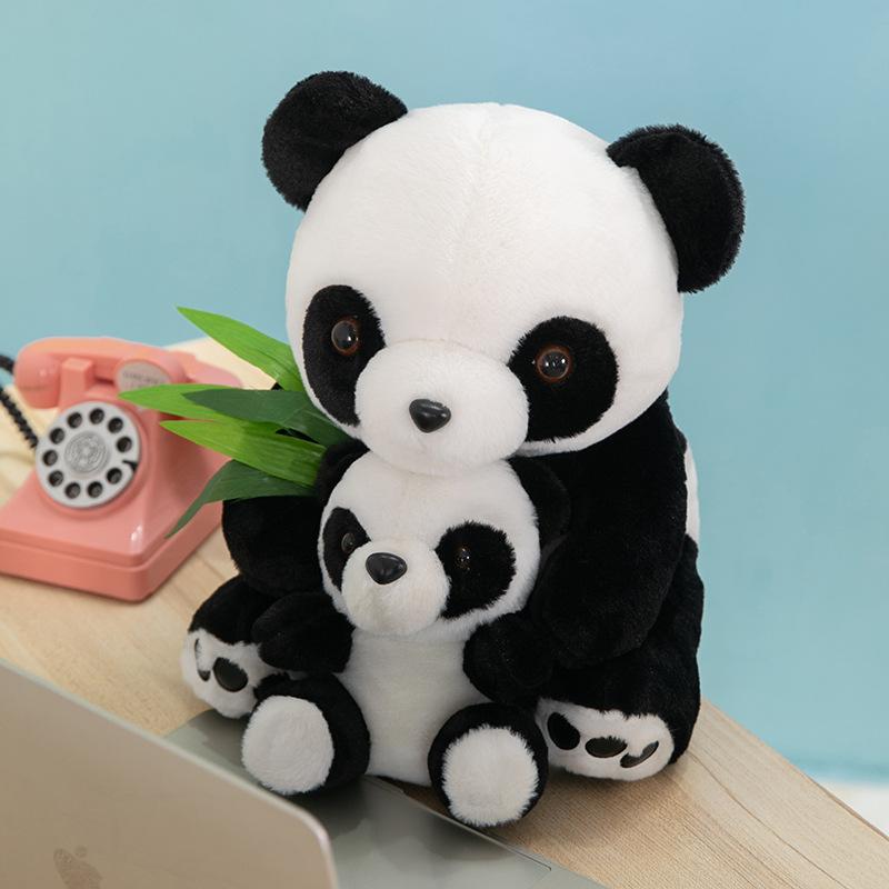 Cute Mother And Son Panda Doll Plush Toy Simulation Holding Bamboo Panda Doll Rag Doll Children Plush Gift