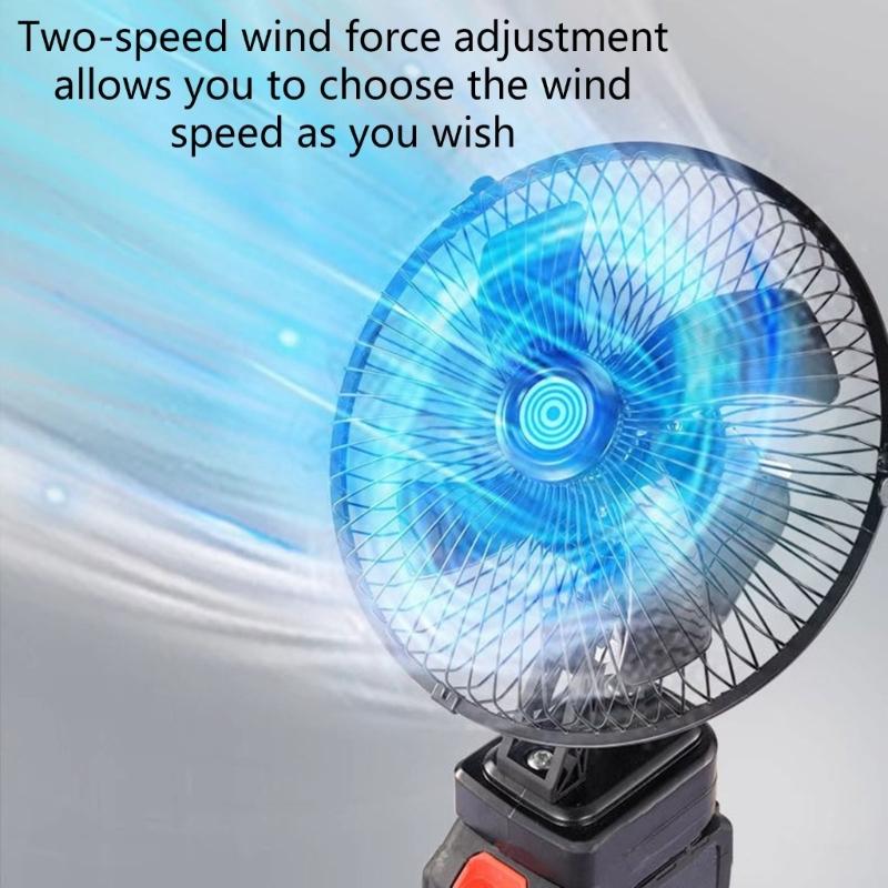 8 Inch Compacted Rechargeable Fan With 180 Degree Rotation And 2 Speed Settings For Outdoor Camping And Worksites