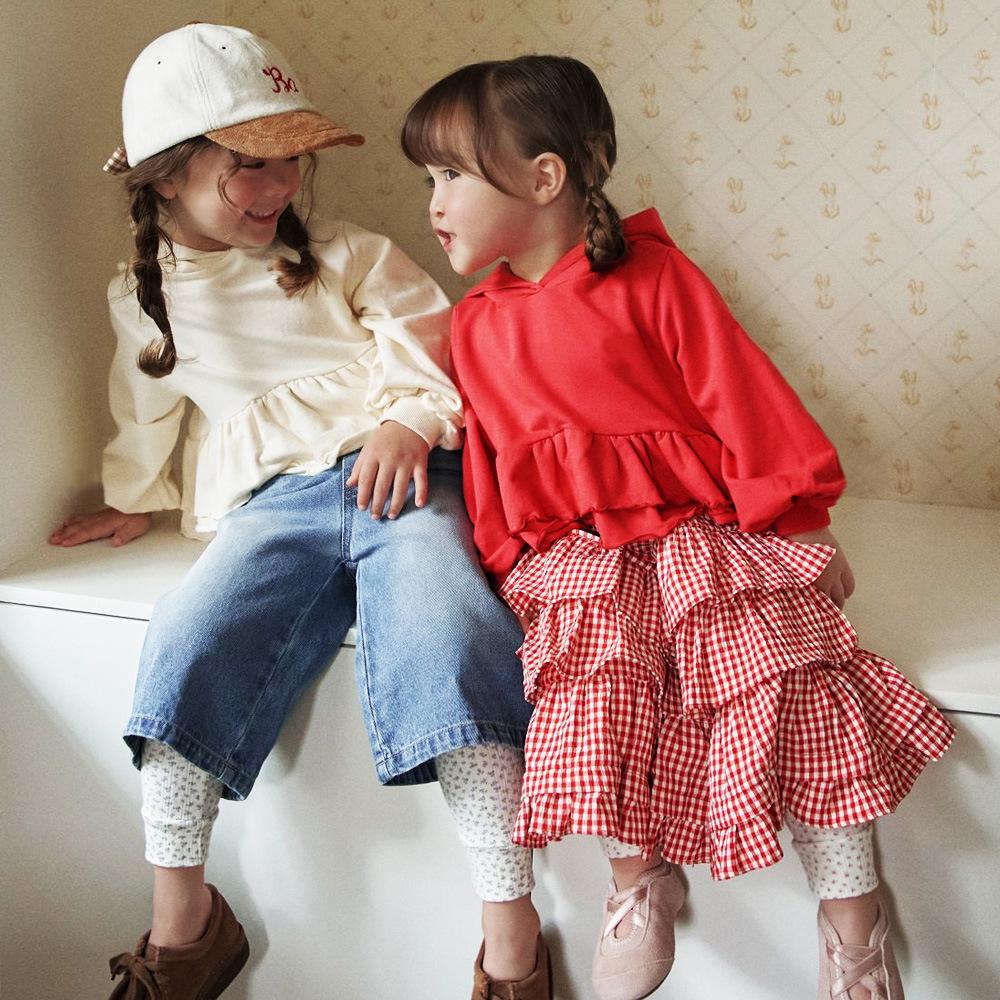 ANKRT Herbst-Winter Eltern-Kind Japanisch-Koreanischer Stil Mädchen Weihnachten Spitze Rot Kariert Kleid