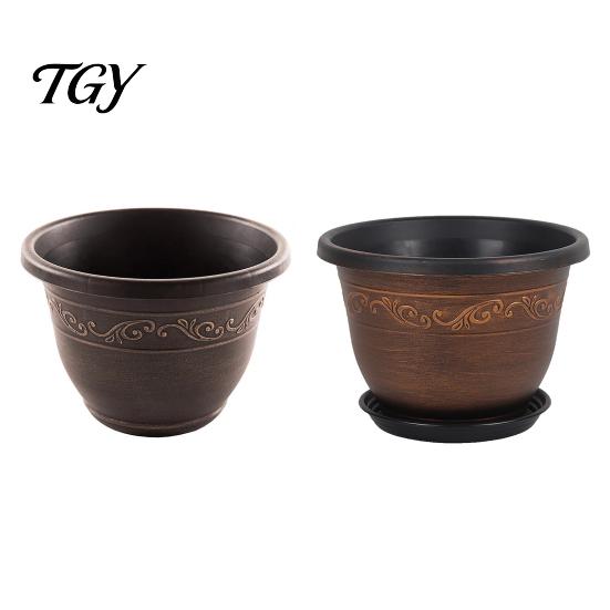 Balcony Garden Pots Resin Flower Planters, Vintage Plant Pot with Drainage Hole & Saucer, Lightweight Style Holders for Indoor Outdoor, Retro