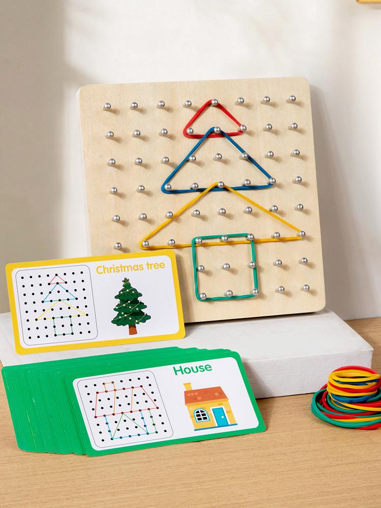 Montessori Wooden Children's Educational Toys Nail Boards Geometry Math Teaching Aids For Shape Cognition Imagination Develop