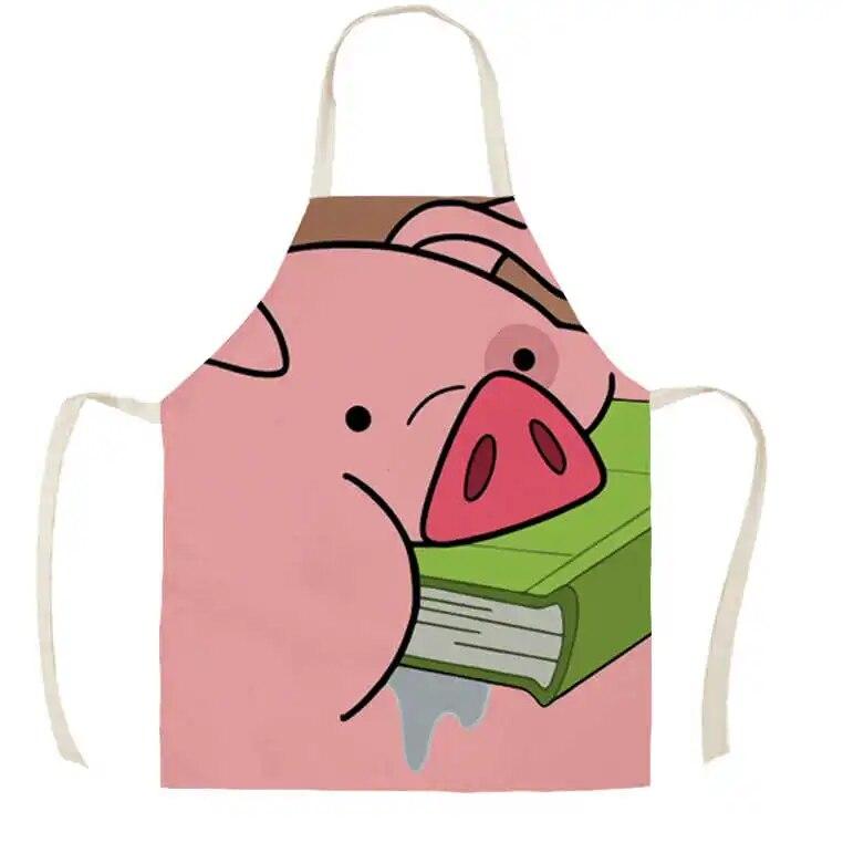 Cute Piggy Pink Pig Print Sleeveless Linen Apron Adult Kids Kitchen Stain Resistant Baking Accessories Household Cleaning Bibs