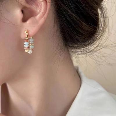 Vacation Style Design Natural Stone Beaded Pearl Pendant Earrings for Women and Girls 2025 Fashion Jewelry Unusual Accessories