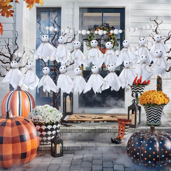 Halloween Ghost Hanging Decoration Small Flying Ghost Tree Ornament Rustic White Cloth Ghost for Haunted House Yard Tree Decor