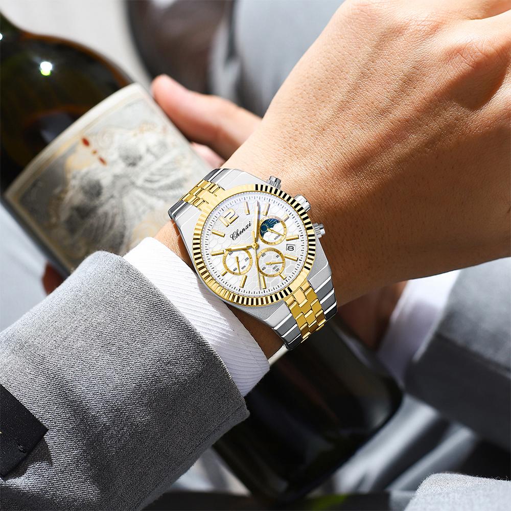 CHENXI Luxury Watch Man Multi-functional Chronograph Quartz Watches Fashion Casual Calendar Men's Wristwatches Moon Phase
