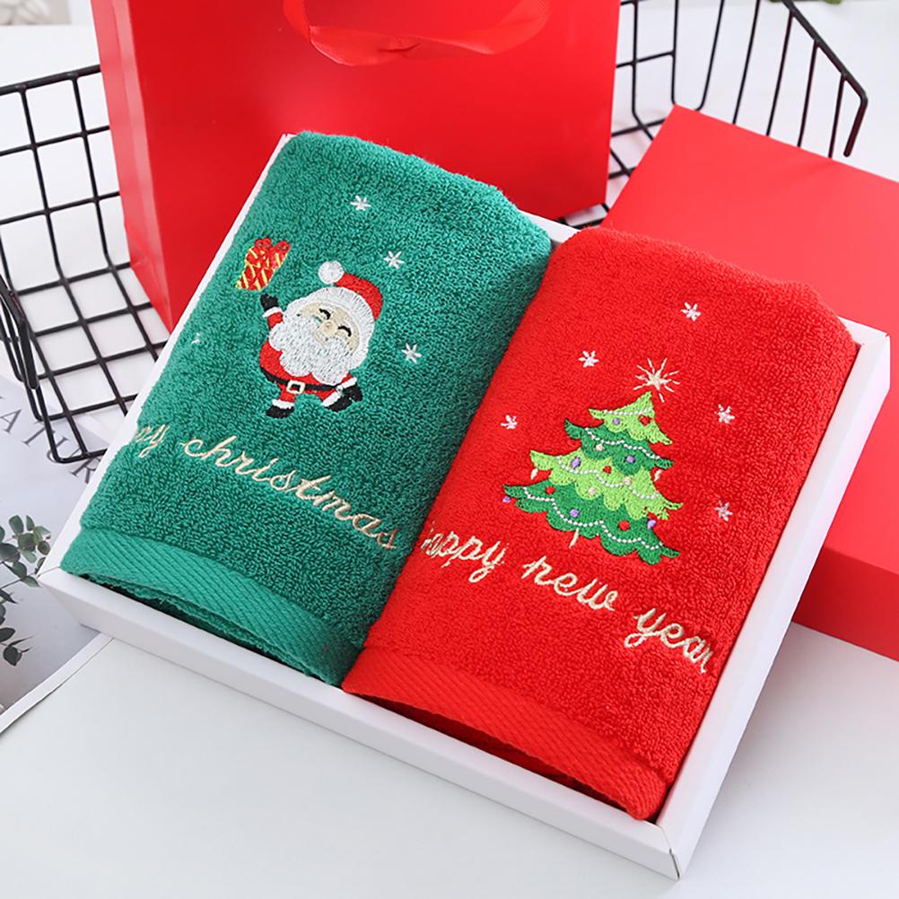 2Pcs Christmas Face Towel Xmas Red Santa Claus New Year Gift Washing Towel Hand Face Cloth Towel