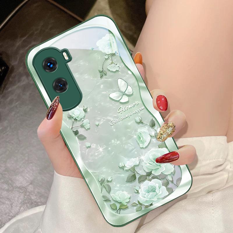 Butterfly Shell Pollen For Honor 200 90 8X 9X Pro Lite P50 P40 Nova 10 11i P60 Magic4 6 Mate 20 50 Tempered Glass Phone Case