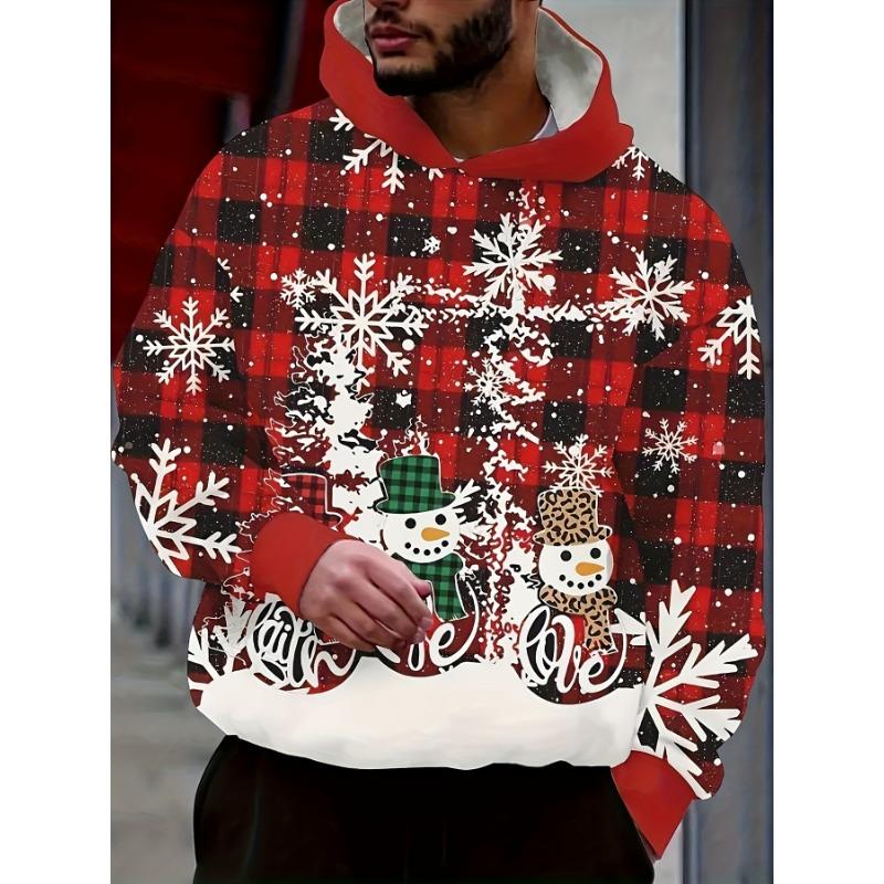Men s Christmas Snowman Print Hooded Sweatshirt, Fashion Casual Autumn/Winter Hoodie, Men s Clothing, L