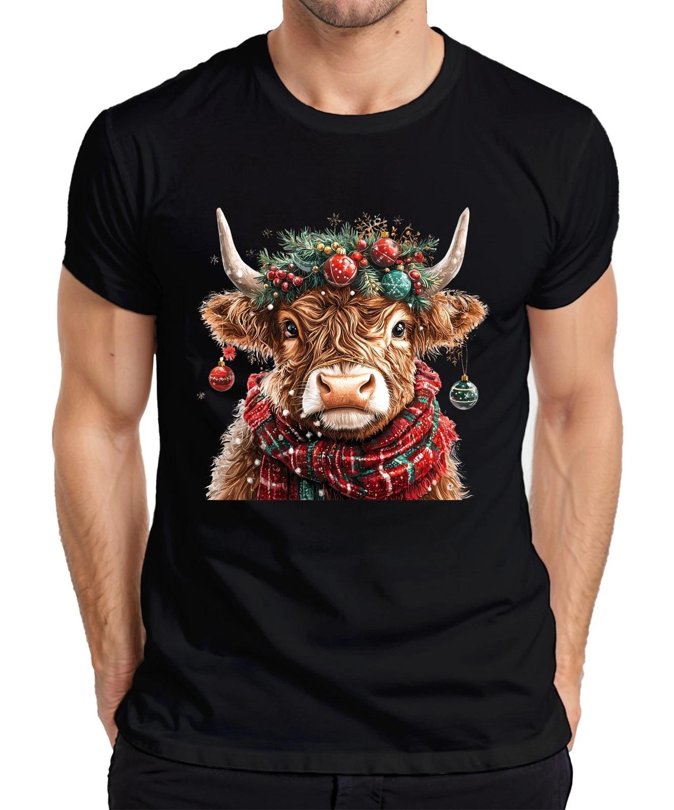 Weihnachtskuh Highland Kuh Kranz Kugeln Schal Winter Geschenk Herren T-Shirt S