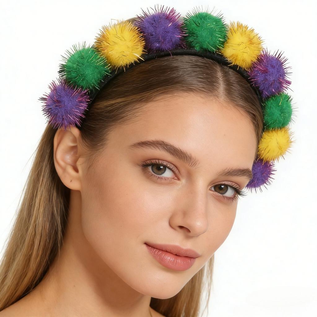 2pcs Mardi Gras Headband, Festival Decoration Headband, Plush Ball Hair Accessory, Party Decoration, Photo Prop,Hair Accessories