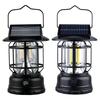 Solar Powered Outdoor Camping Lantern with Knob Portable Tent Light Dimmable Hanging Retro Lantern for Hiking Emergency