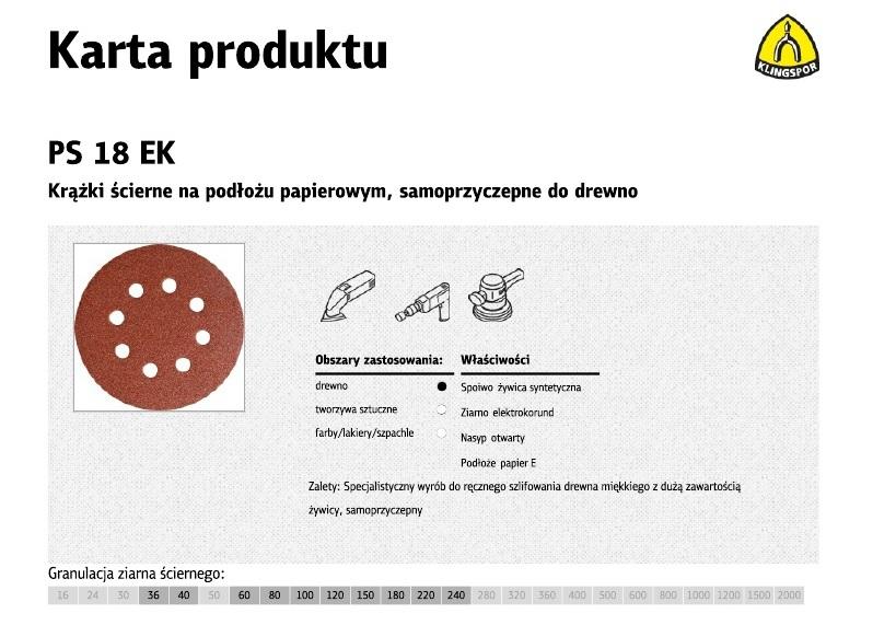 Klingspor Krążek Ścierny Samoprzyczepny 125Mm Ps18Ek Gr.100 Gls5 8-Otworów 50Szt.