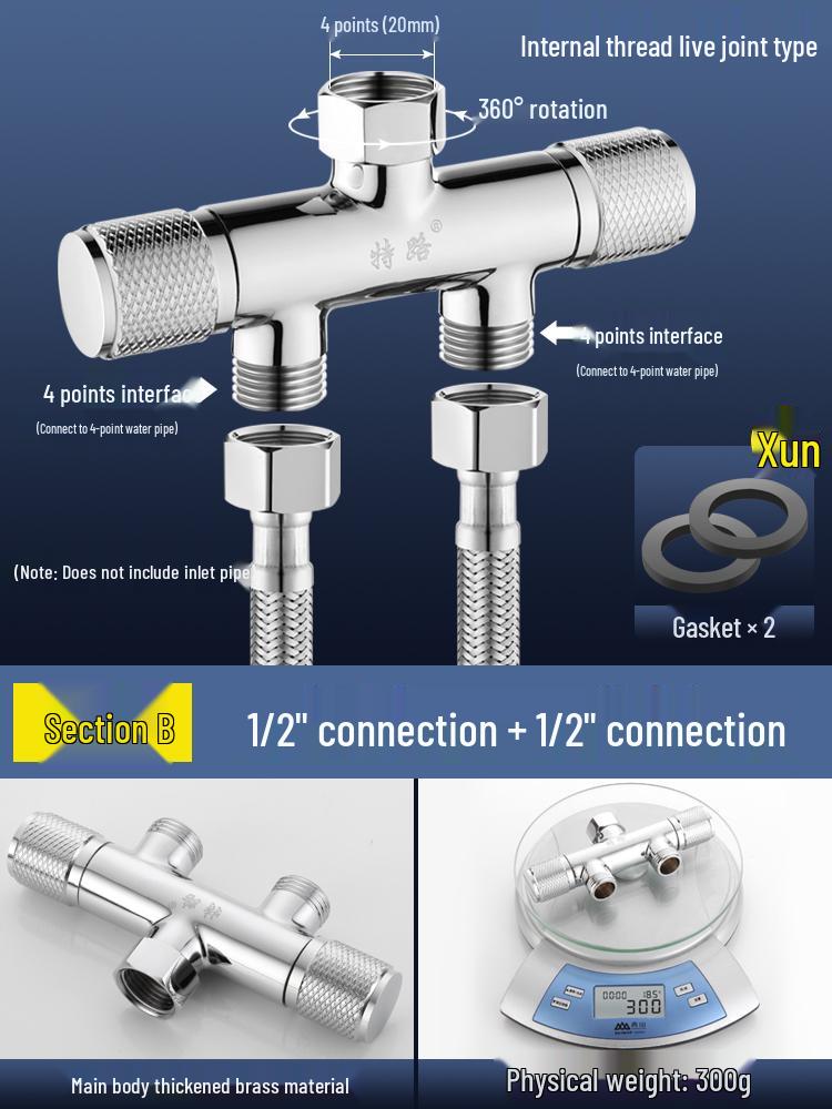 All-Copper Dual-Control Angle Valve Splitter for Toilet and Washing Machine