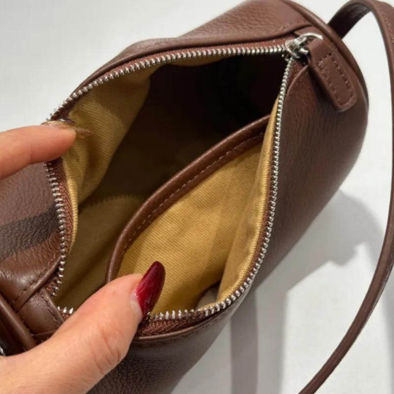 Fashi Mini Small Grained Calfskin Cowhide Handbag for Women Real Leather with Shoulder Strap Barrel-shaped Crossbody Purses