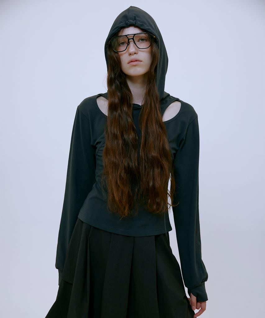 Cut Out Slim Hoodie (Gray)
