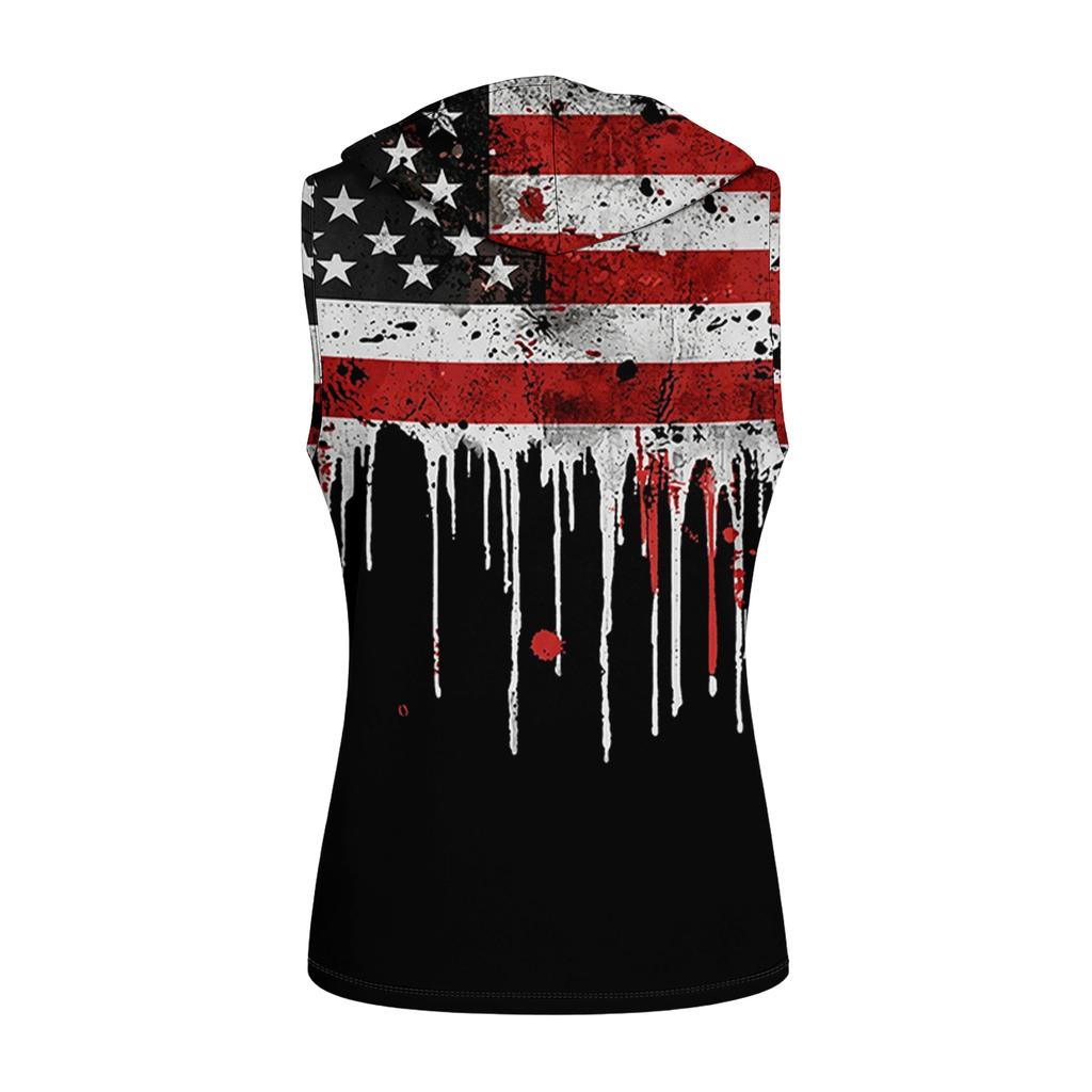 Men’s Sleeveless Hooded Tank Top with Graphic Print Loose Fit Pullover Casual Lightweight Athletic Wear for Summer