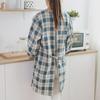 Fartuch kuchenny w kratę w stylu japońskim z misiem, wodoodporny, odporny na zabrudzenia – dwustronny kombinezon do gotowania