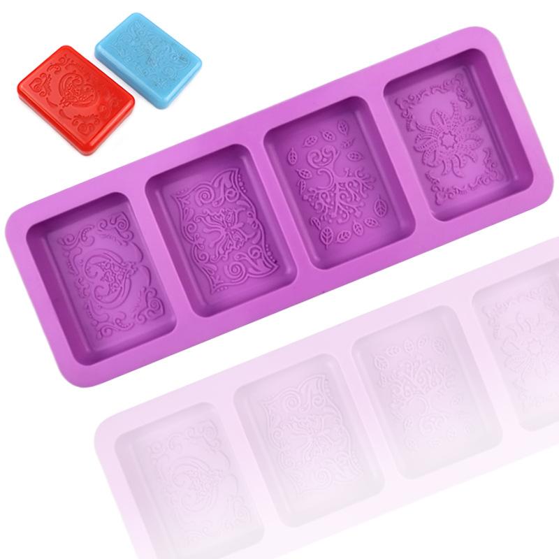 Flower Pattern Silicone Mold For Soap Making Supplies Rectangle Round Bath Bombs Mooncake Candle Chocolate Kitchen Baking Tool