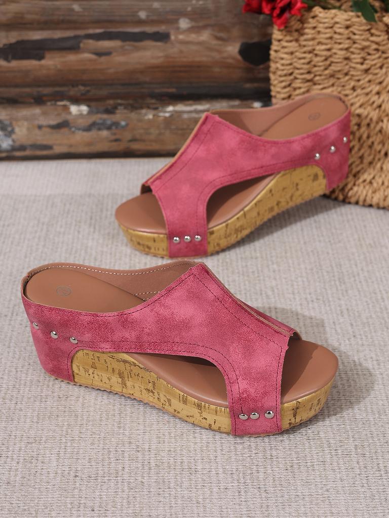 Foreign trade large size slope heel cool slippers 2025 summer new retro platform Roman sandals women's fish mouth muffin slippers