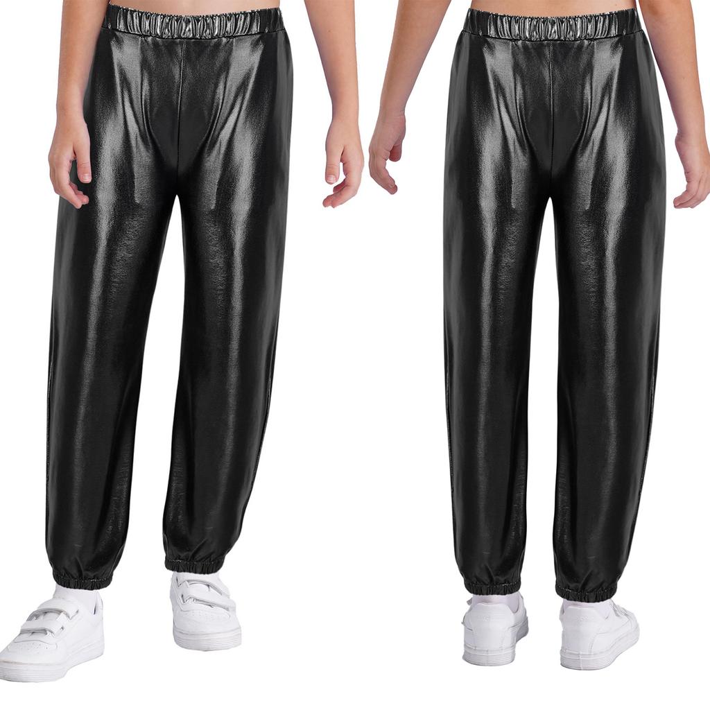 Kinder Mädchen Shiny Metallic Dance Hosen Elastische Hohe Taille Hip Hop Hosen Streetwear Dancewear