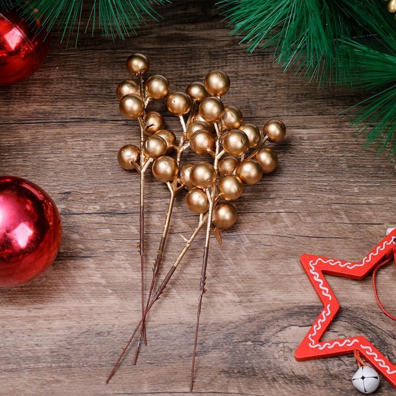 10pcs Artificial Holly Berry Christmas Decor Wire Bundle Garland Wreath Christmas New Year Fake Red Berries for Wreath DIY Home Decor