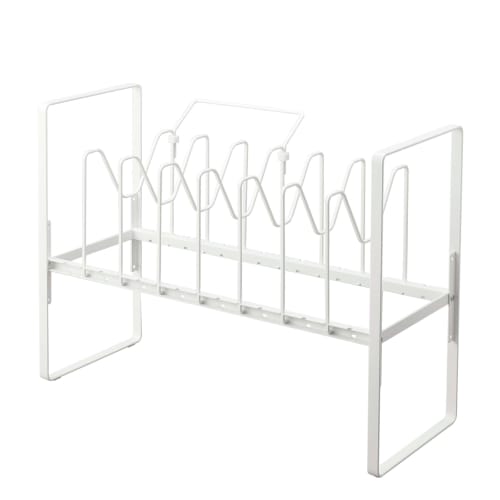 Yamazaki Tower Under-Sink Height-Adjustable Pot Lid & Frying Pan Storage Rack, 2-Tier, White, Approx. W52 X D26 X H38-41cm (including Handle), Frying