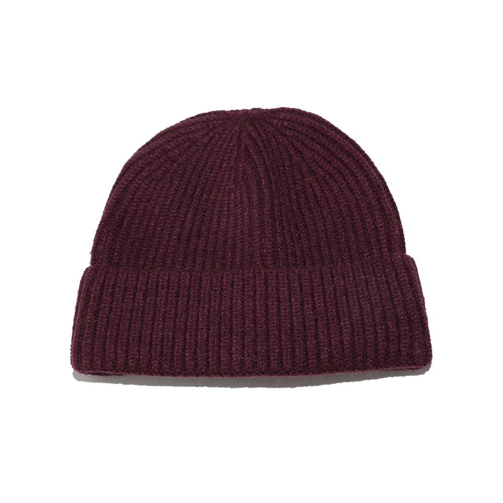 Cold hat men's winter warm solid color short melon fur hat men's dome wool knitted hat retro beanless winter hat