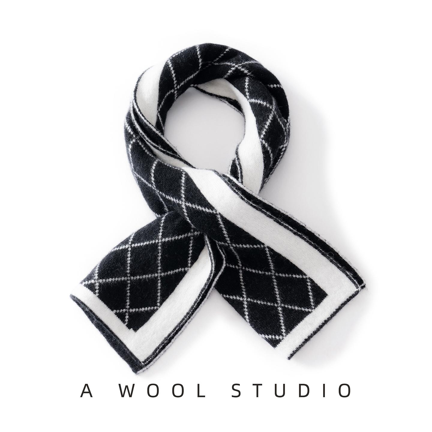 Women 100% Pure Wool Two-Tone Perforated Scarf Knit Winter Warm Soft Stylish Versatile Breathable Cold Weather Accessory