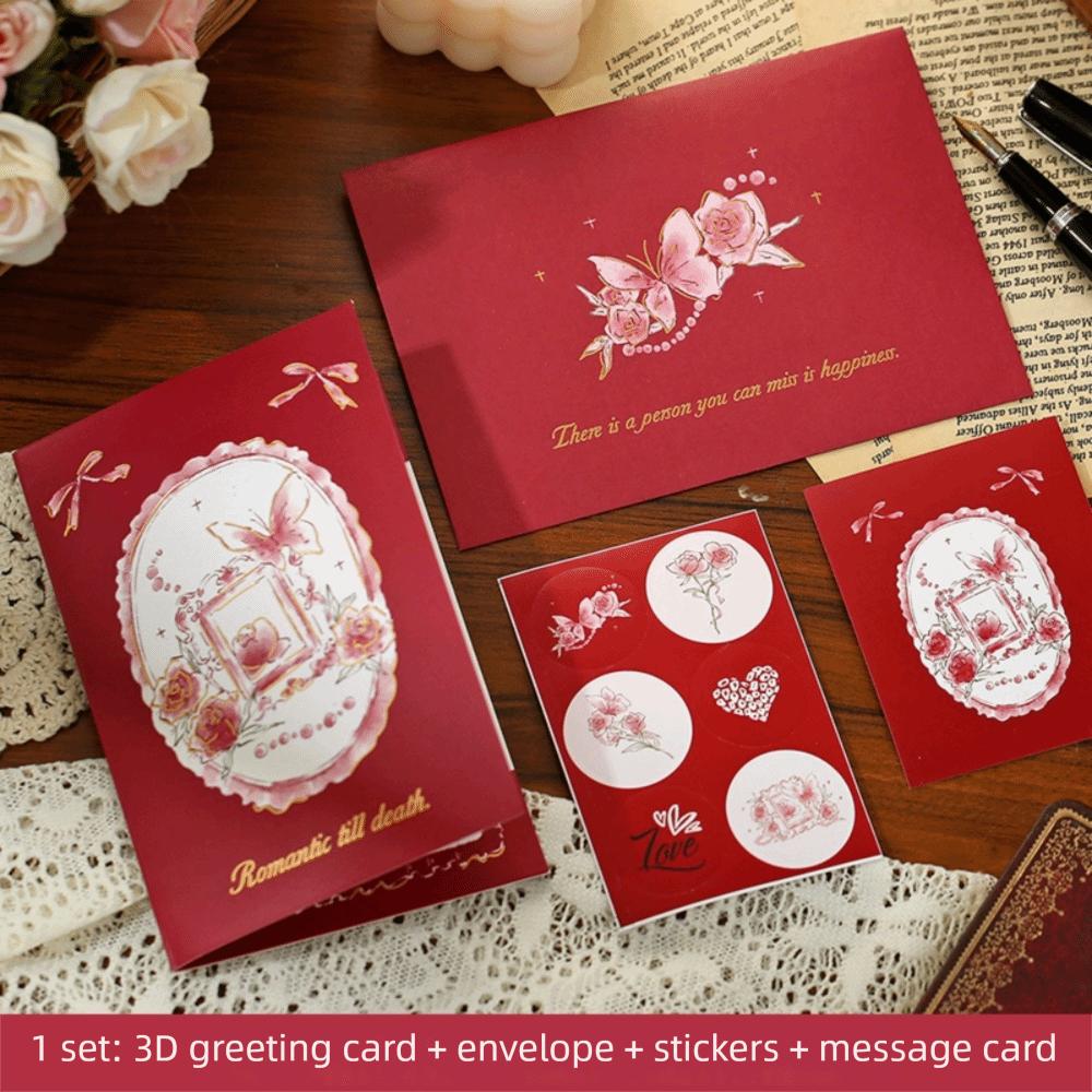 Creative 3D Greeting Card Pop Up Love Rose Valentine's Day Card Thank You Cards Wife Girlfriend Gift