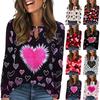 Women's Casual Round Neck Hollow,out Pullover Long Sleeve Valentine's Day Heart Print T,shirt Top