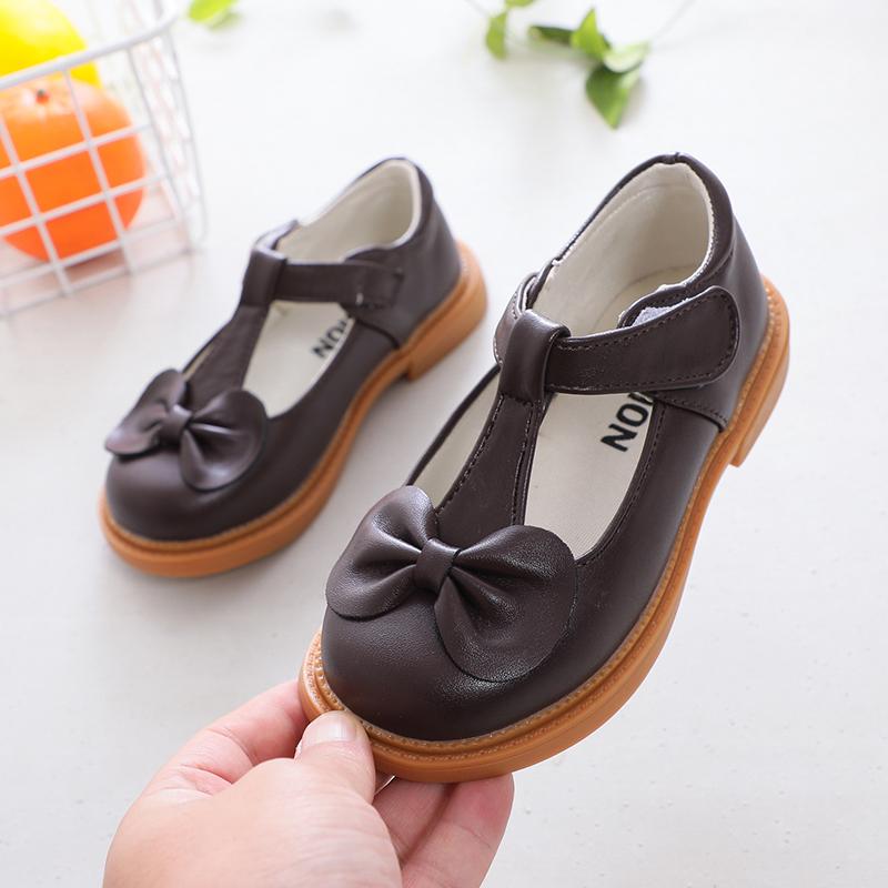 

Весенне-осенние туфли для девочек, детские повседневные балетки, детские кожаные туфли принцессы с бантом и Т-образным ремешком, школьные свадебные туфли, мягкие шикарные 26 (inner 16.2cm) коричневый