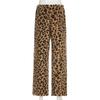 Women's Drawstring Tie Loose Personalised Leopard Print Plush Casual Elastic Low Waist Skinny Niche Straight Leg Pants